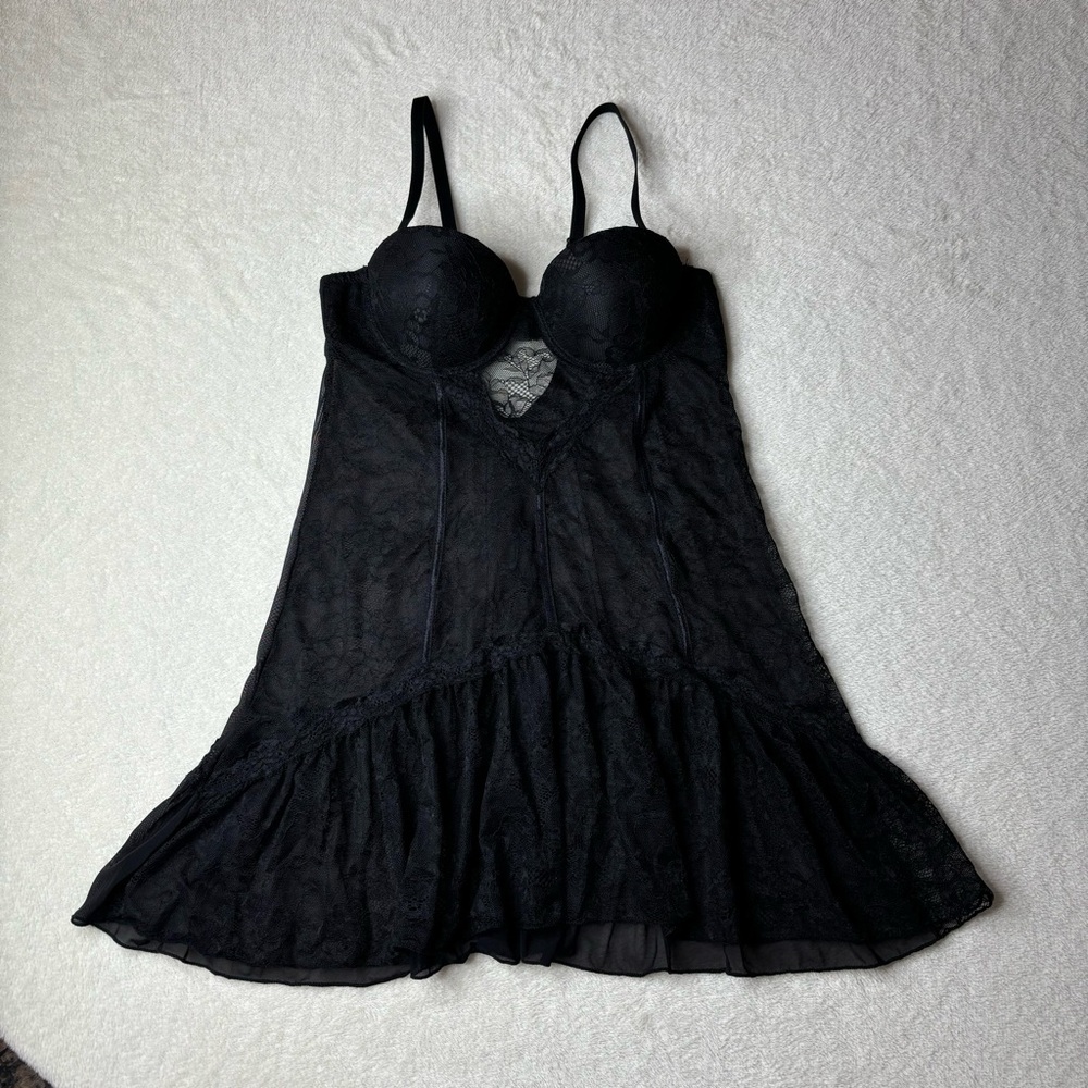 Black Wired Push Up Babydoll Bustier Chemise